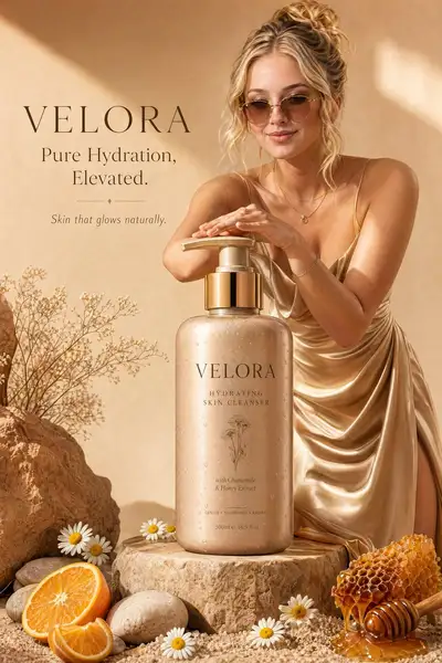 Luxury Skincare Ad with Oversized Product Bottle