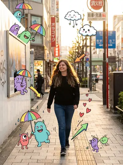 Anime Doodles Come Alive in Realistic City Walk