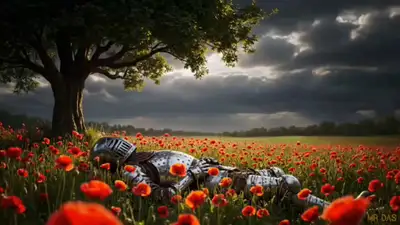 Knight's Serene Rest After Battle - Cinematic Fantasy Art