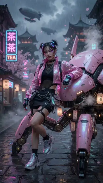 Sakura Mecha in Neon Tea District