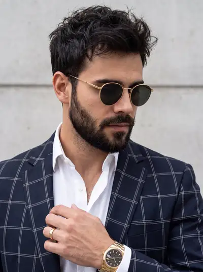 Stylish bearded man portrait with gold accessories