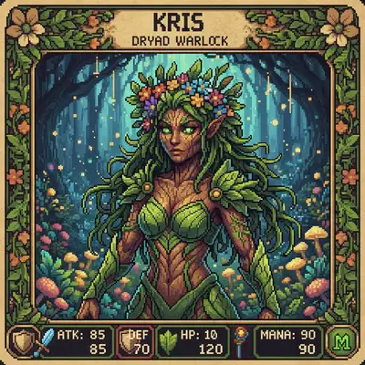 Pixel Art Fantasy Game Card: Dryad Forest Guardian