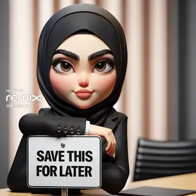 Caricature of Serious Girl in Hijab Office