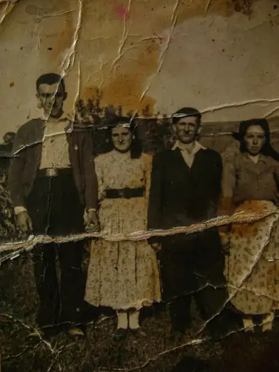 Colorized restoration of vintage 1950s family photograph