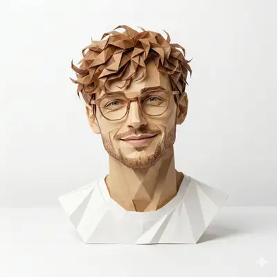 Hyper-detailed origami-style portrait from a reference photo