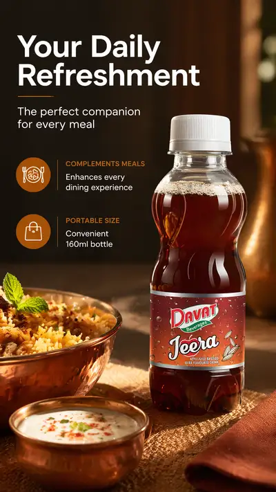 Ecommerce lifestyle scene panel for a jeera soda bottle