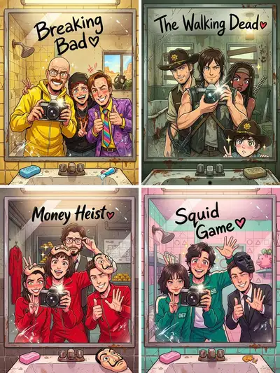 Anime Bathroom Mirror Selfie Template for Any Show or Movie