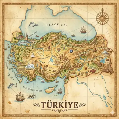 Hand-Painted Isometric Country Landmark Map Illustration