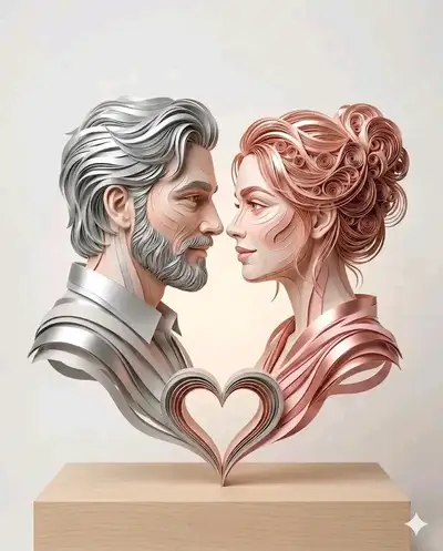 Paper Quilling Sculpture of an Embracing Couple