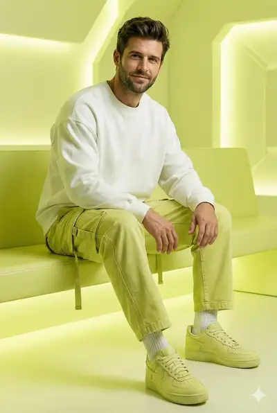 Futuristic Lemon-Green Streetwear Studio Portrait