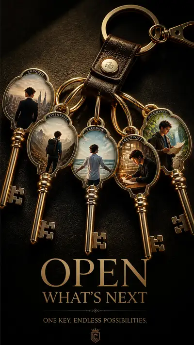 Luxury keychain poster with a scene inside every keyhole