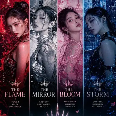 Póster de arte conceptual de comeback de un grupo femenino de K-pop