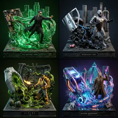 3D fluid diorama collectibles inspired by movie recommendations