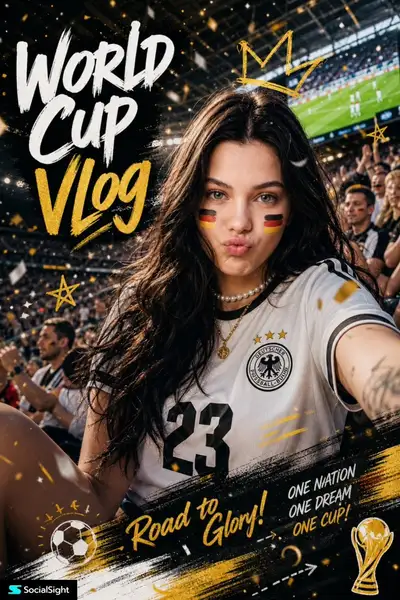 Póster de retrato de fanático de la Copa del Mundo con fondo de multitud en el estadio