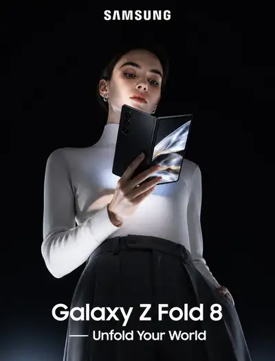 Samsung foldable phone luxury tech advertisement prompt
