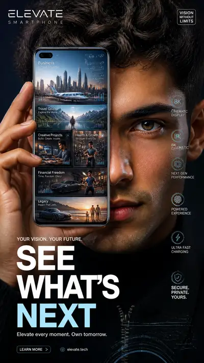 See what's next smartphone ad concept poster