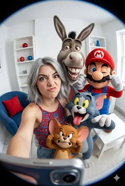Fisheye Selfie with Anime Characters