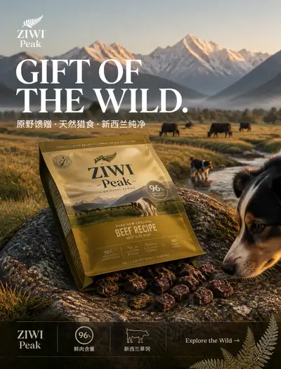 ZIWI Peak dog food New Zealand wilderness campaign template prompt
