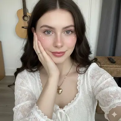 Selfie en angle élevé style coquette dans un salon cosy