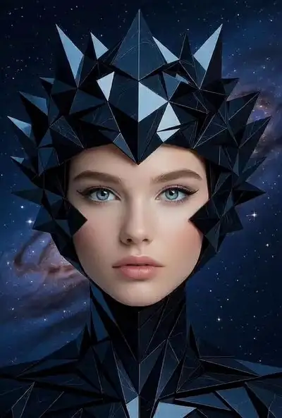 Retrato Geométrico Cósmico Hiperrealista