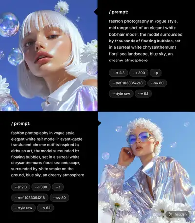 Chrome Bubble Floral Fashion - Avant-Garde Outfit