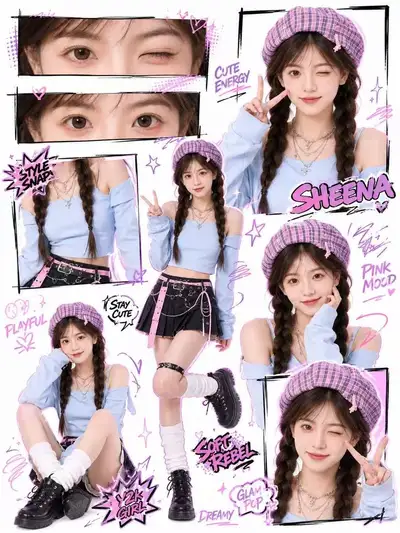 Y2K kawaii street-style photo collage poster