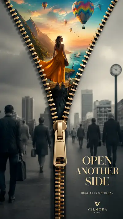 Giant zipper unzipping into a bold alternate reality ad