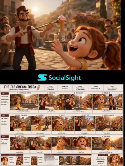 Affiche de storyboard 14 panneaux façon Pixar, Le tour de la glace