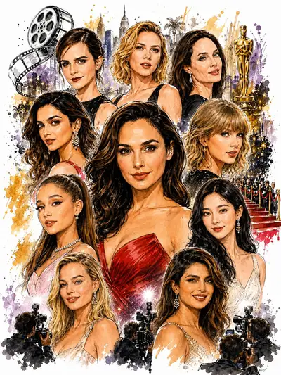 Hollywood Red Carpet Watercolor Fashion Collage