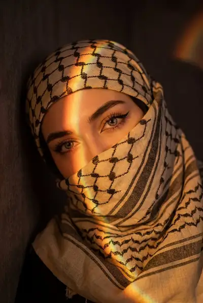 Mysterious Keffiyeh Portrait with Warm Rainbow Light