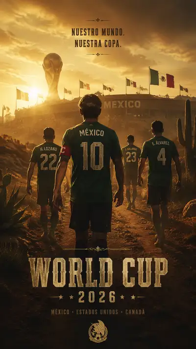 Red Dead Redemption style World Cup 2026 Mexico poster