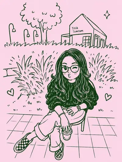 Kawaii Doodle Chibi Illustration mit Erhalt von Hijab und Brille