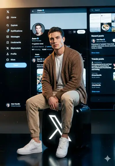 Cinematic Portrait on X Logo with Dark UI Background
