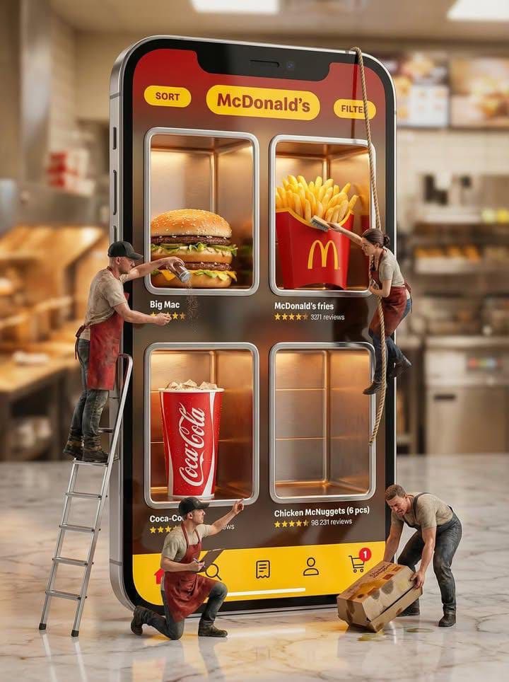 McDonald's Interactive App Interface with Miniature Workers Scene