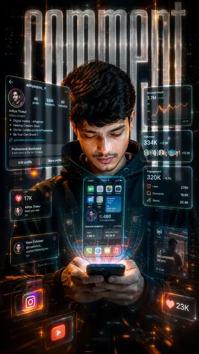 Futuristic sci-fi hologram social media poster