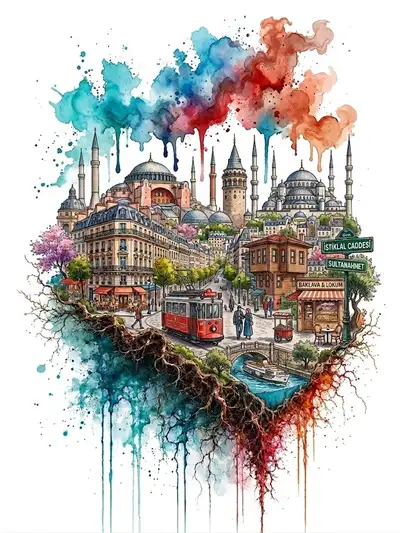 Watercolor Ink Floating Island Travel Poster