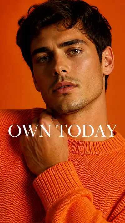 Orange knit sweater close-up editorial portrait