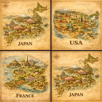 Handgemalte Vintage-Kartenillustration eines Landes