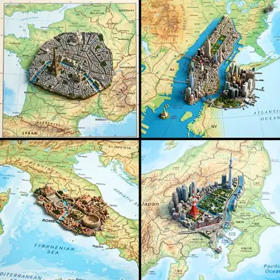 Miniature City Diorama Rising From a Map