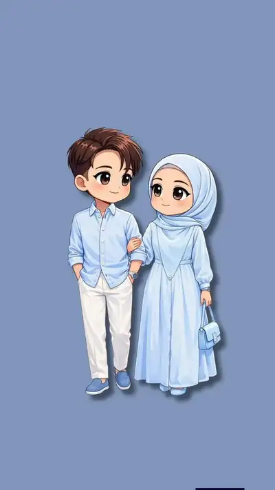 Chibi Muslim Couple Kawaii Illustration Prompt