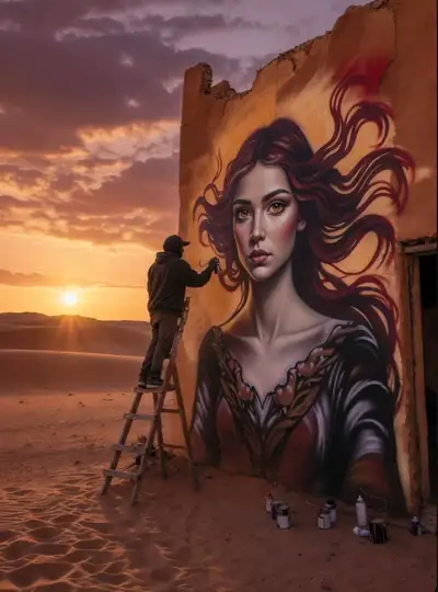 Cinematic Desert Sunset Mural Creation