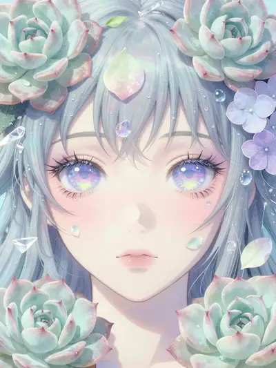 Surreal botanical androgynous anime portrait