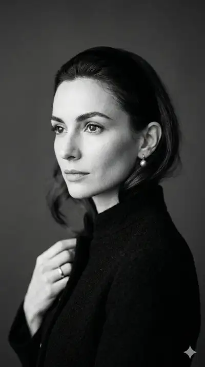 Retrato editorial de moda atemporal en blanco y negro inspirado en Dior
