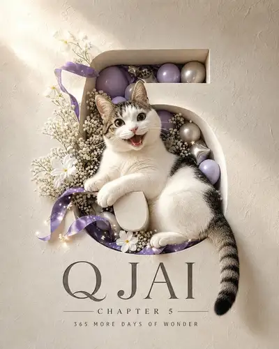 Cosmic pastel birthday poster with a laughing cat