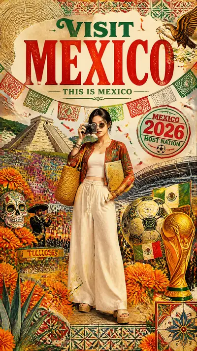Visit Mexico World Cup 2026 collage travel poster