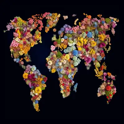 Carte du Monde des Fleurs dans le Style Artistique Scandinave