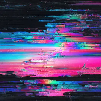Macro Shot of Damaged CRT Screen with Glitch Art