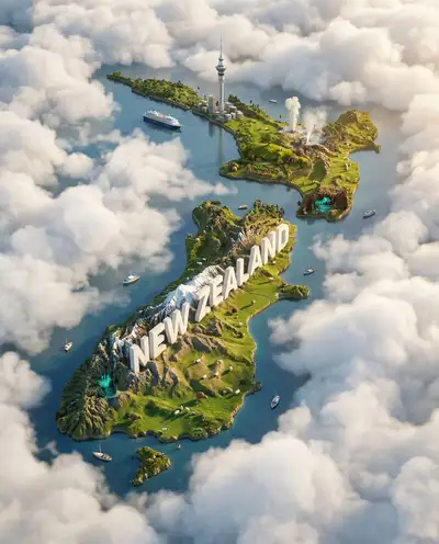 Poster einer schwebenden Miniaturinsel für ein gewähltes Land