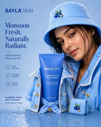 Publicité de soins de la peau ultra luxueuse sous la mousson avec un mini produit mode