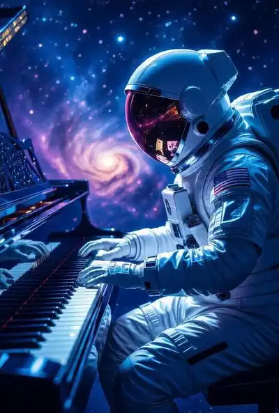 Astronaut Playing Piano in Space